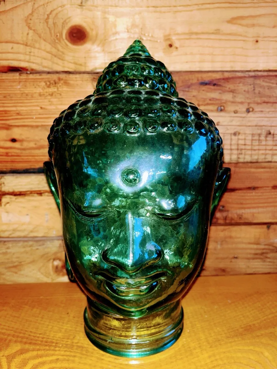 Vintage green glass buddha head - Image 2