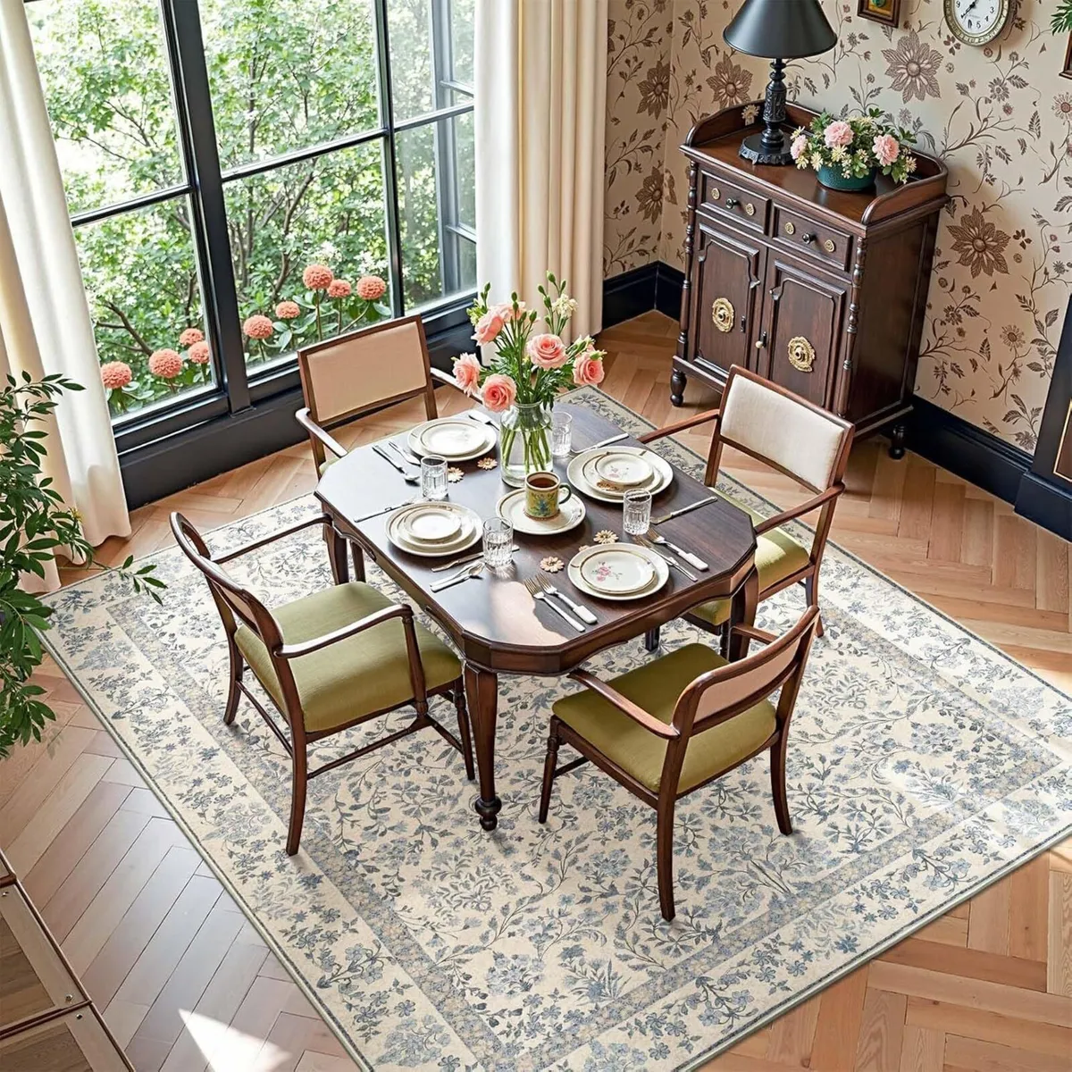 Vintage Floral Area Rug 150x210cm Soft Machine - Image 2