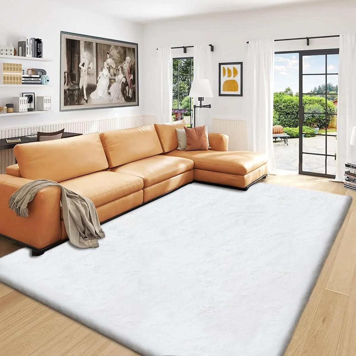 White Fluffy Living Room Rugs 180x270cm Area Rug - Image 1