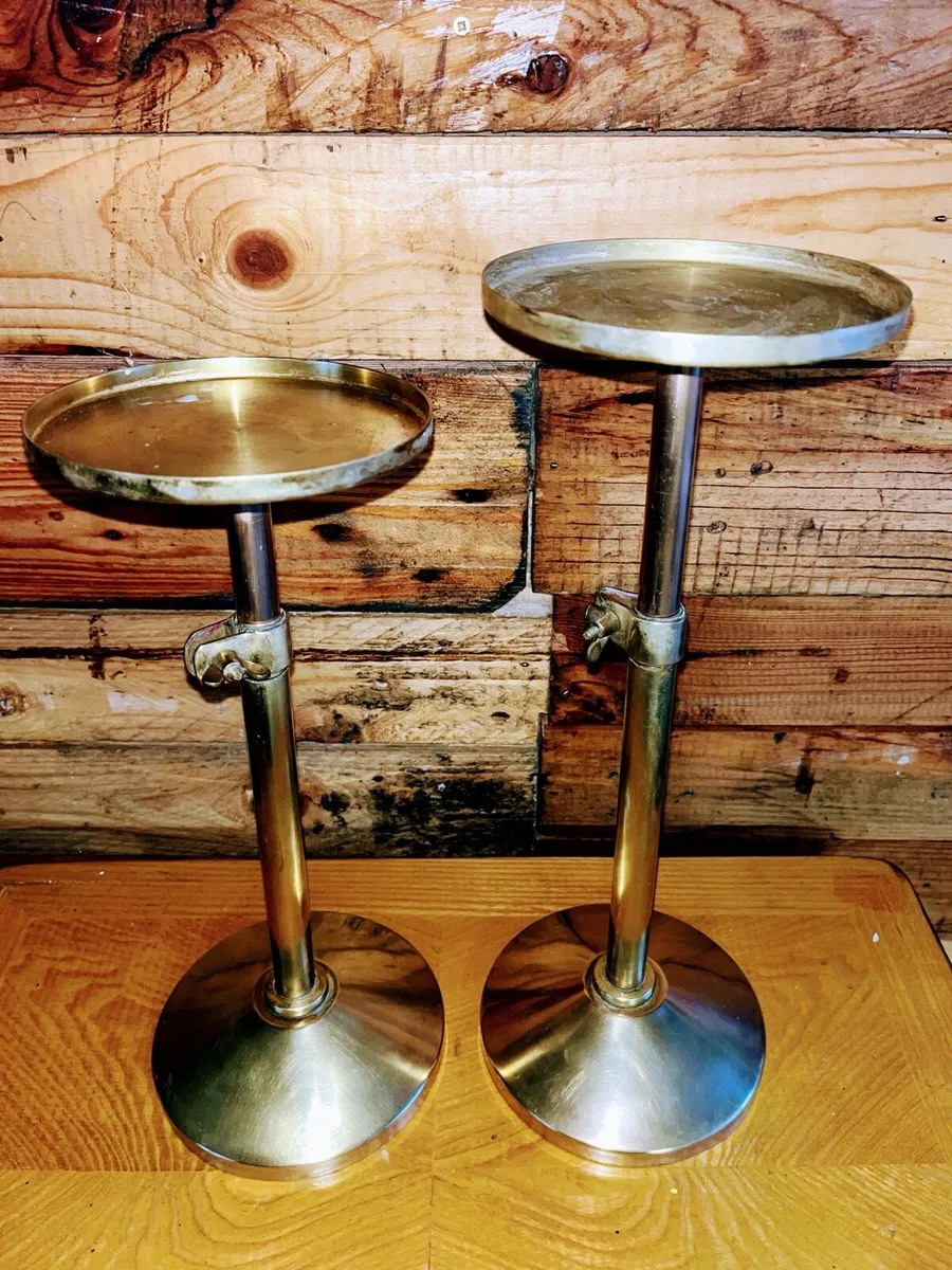 Pair of antique brass adjustable plant stands - Image 1
