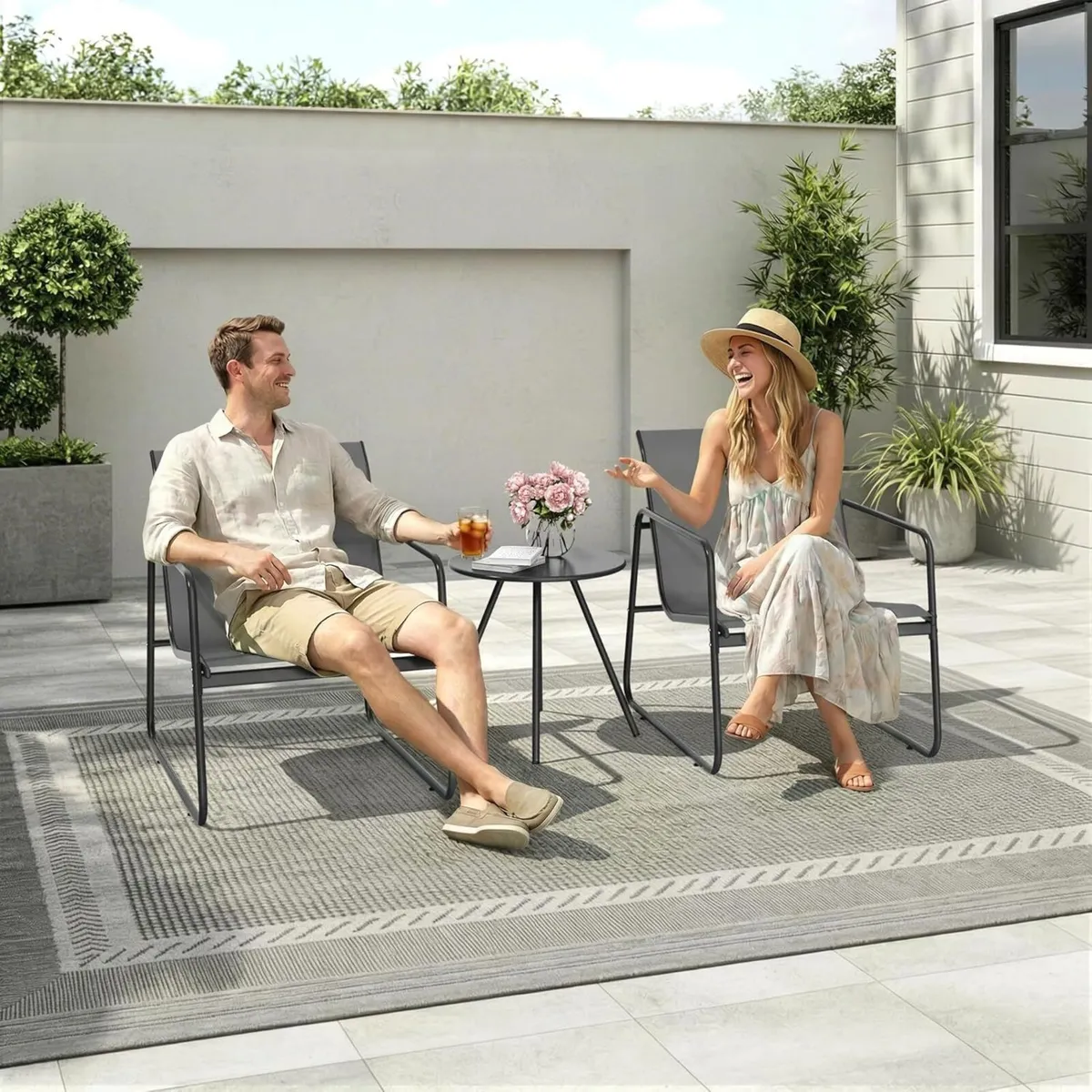 3-Piece Patio Bistro Set Garden Furniture with - Image 2