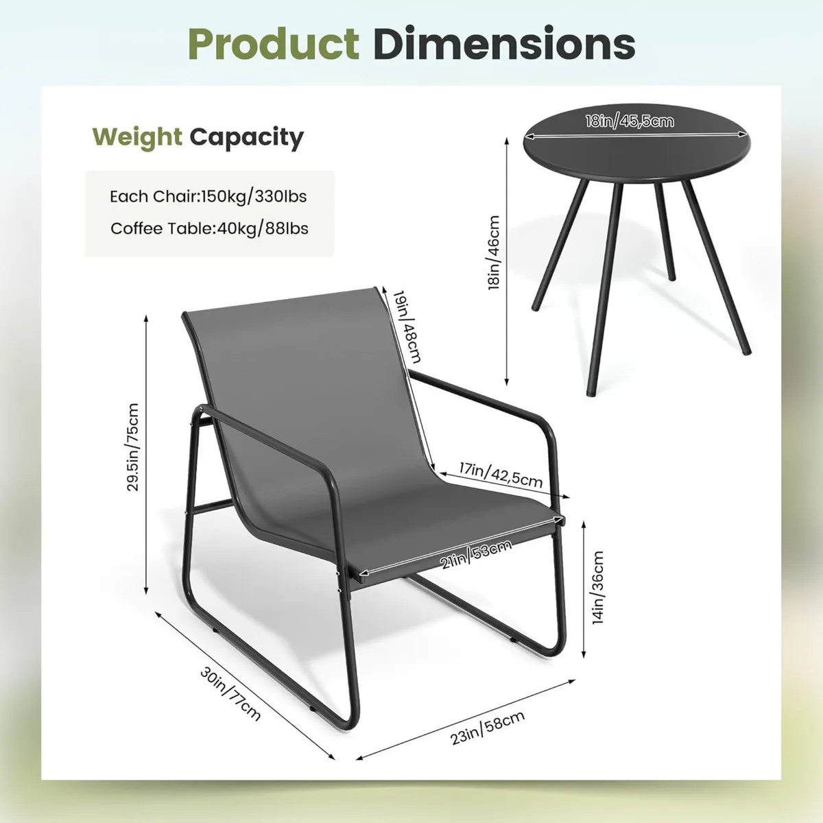 3-Piece Patio Bistro Set Garden Furniture with - Image 3