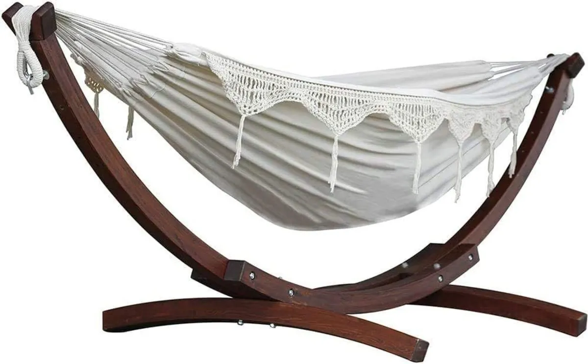 C8SPCT-00 Double Cotton Hammock with Solid Pine - Image 1