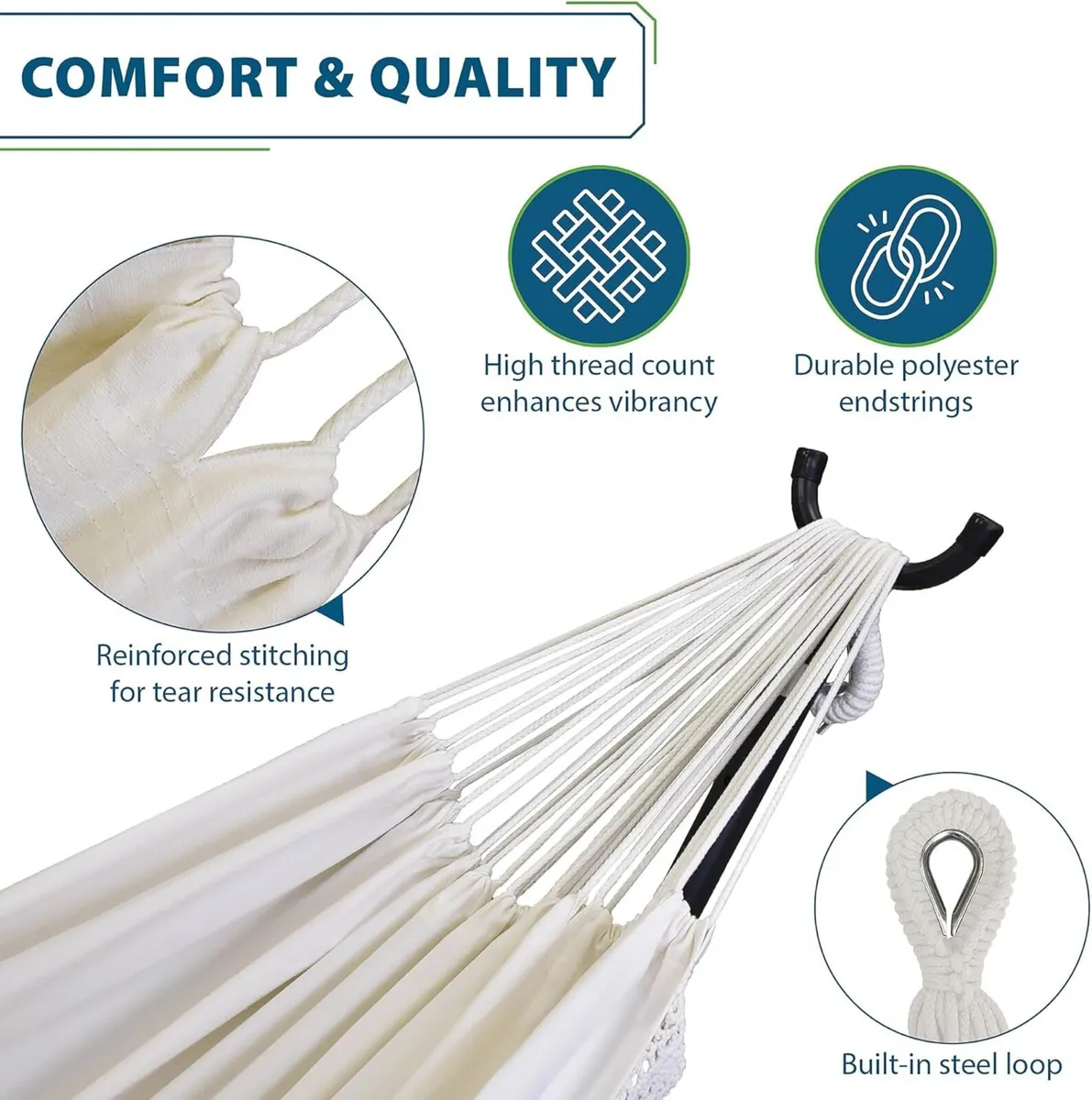 C8SPCT-00 Double Cotton Hammock with Solid Pine - Image 3