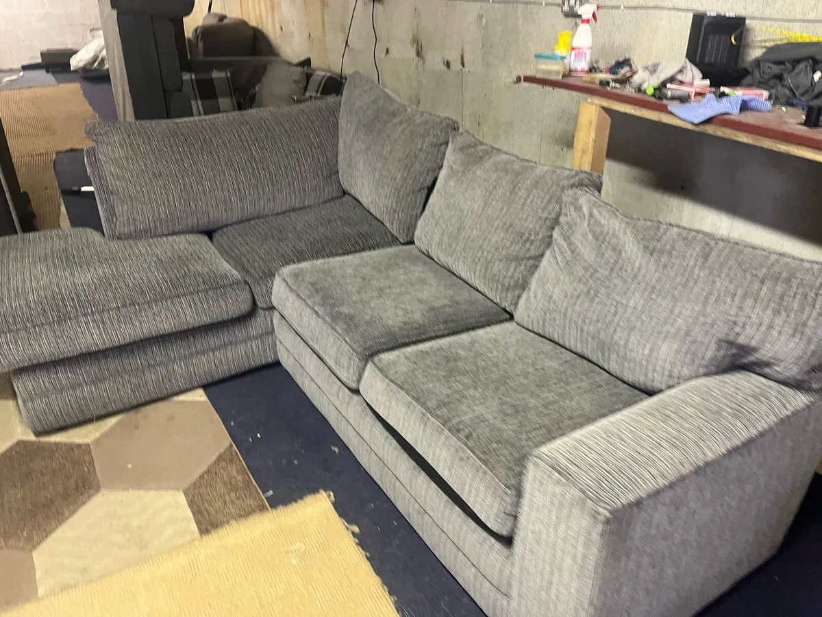 Grey corduroy corner sofa set couch - Image 2