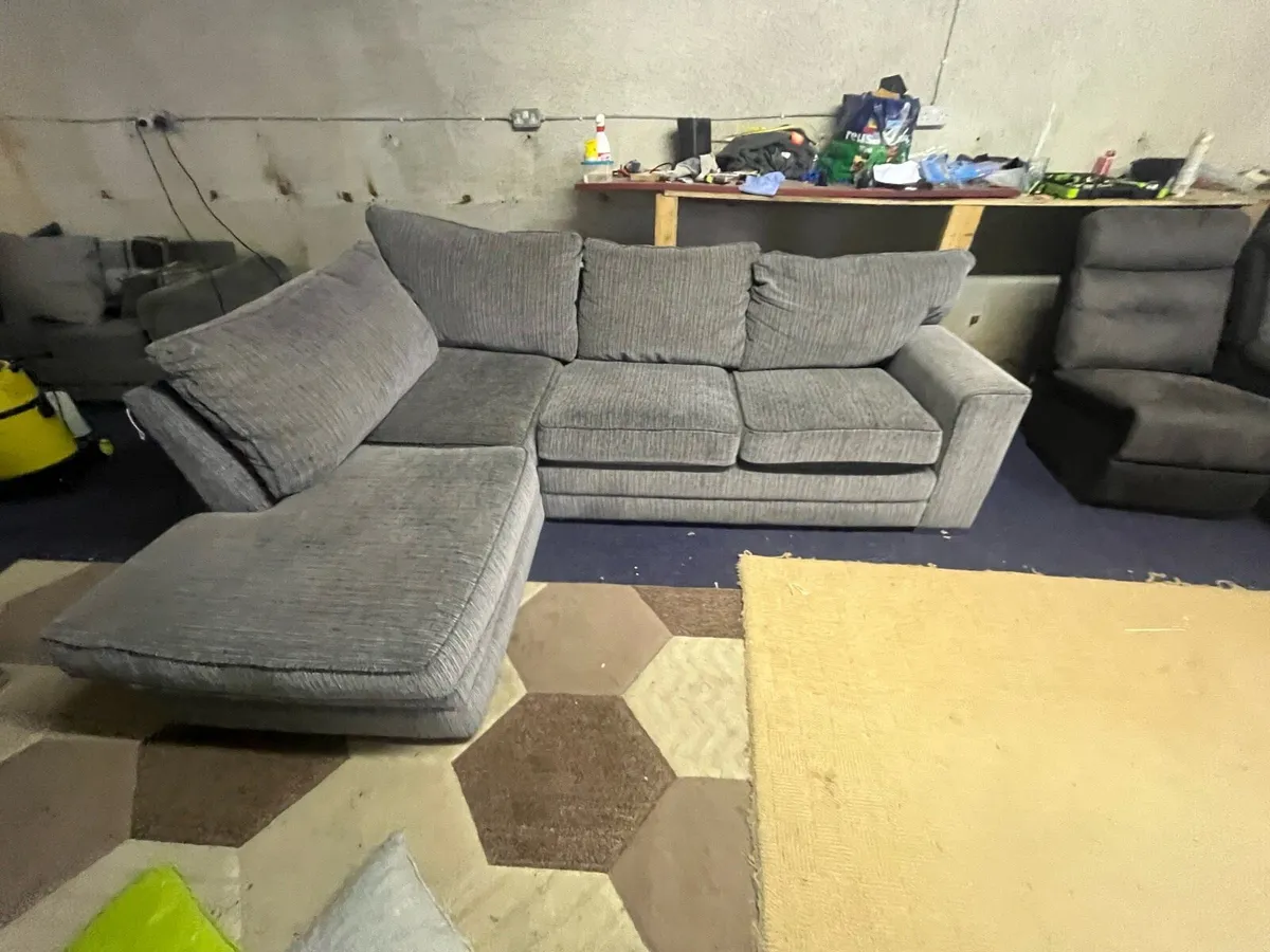 Grey corduroy corner sofa set couch - Image 3