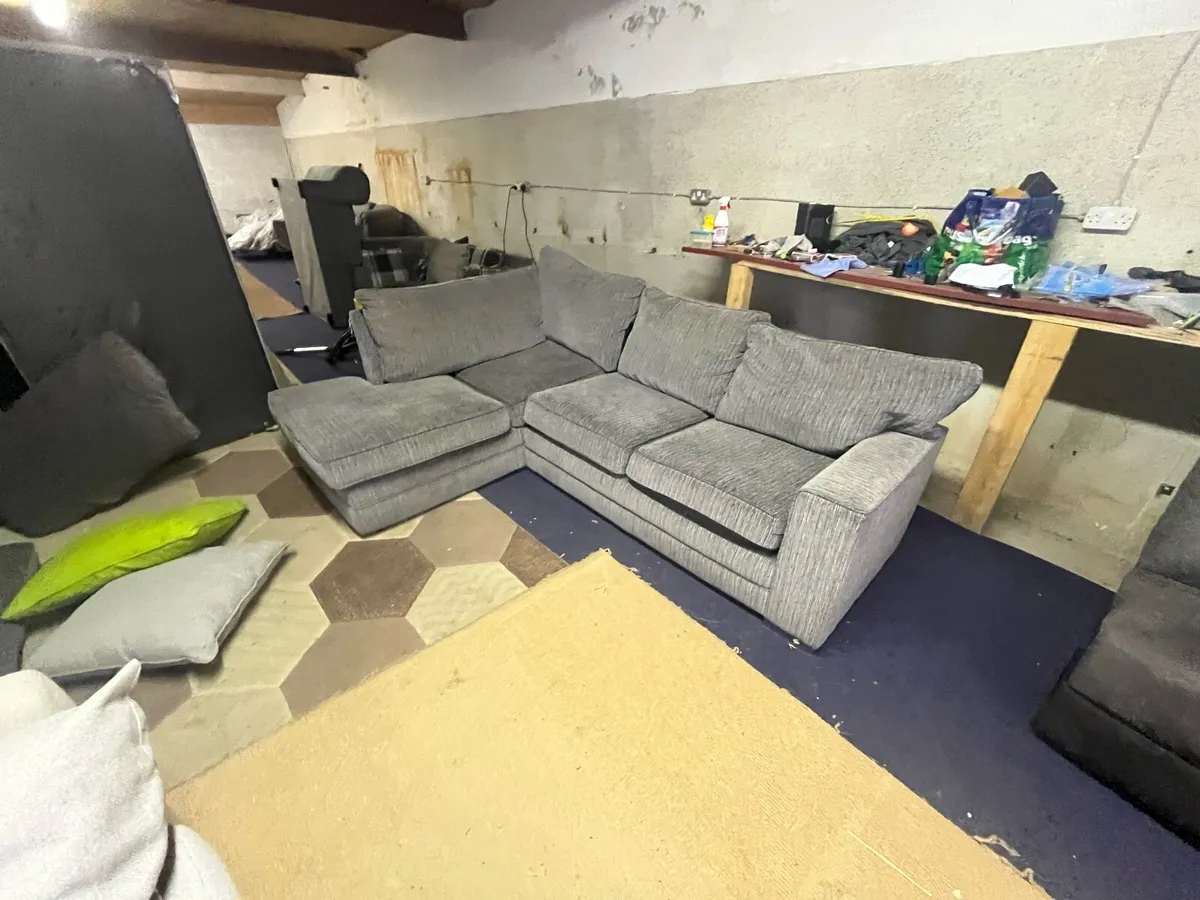 Grey corduroy corner sofa set couch - Image 4