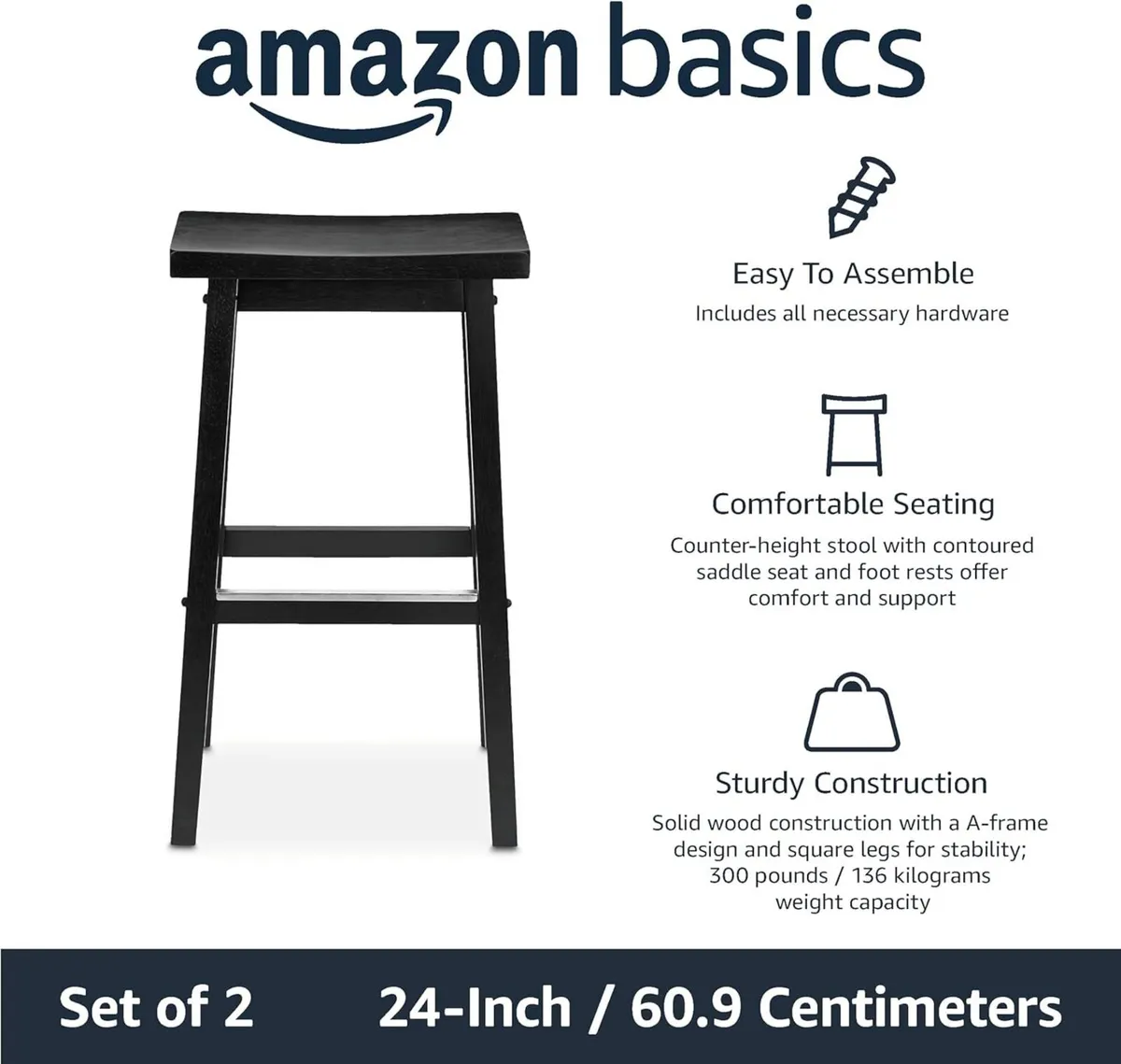 Set of 2 Solid Wood Kitchen Counter Bar Stool - Image 4