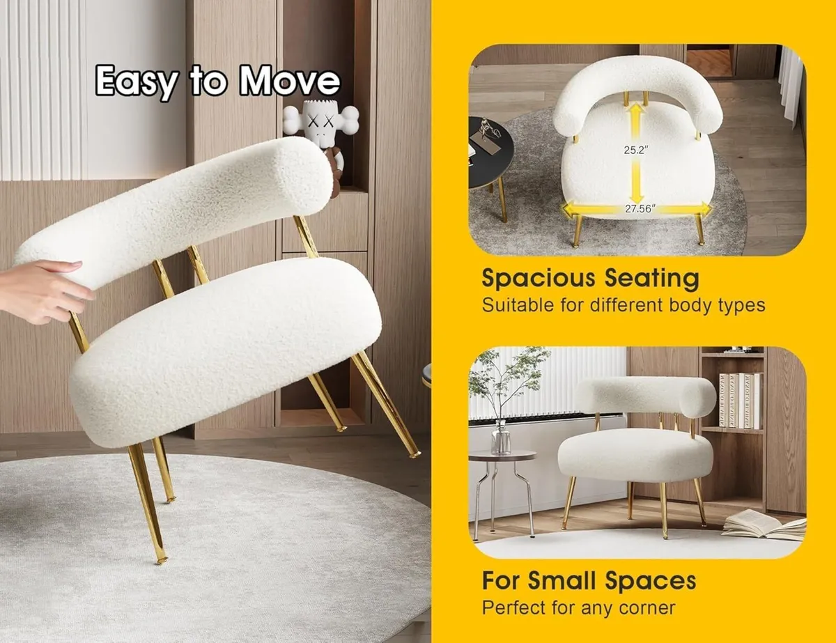 Mid Century Sherpa Boucle Accent Chair Round - Image 4