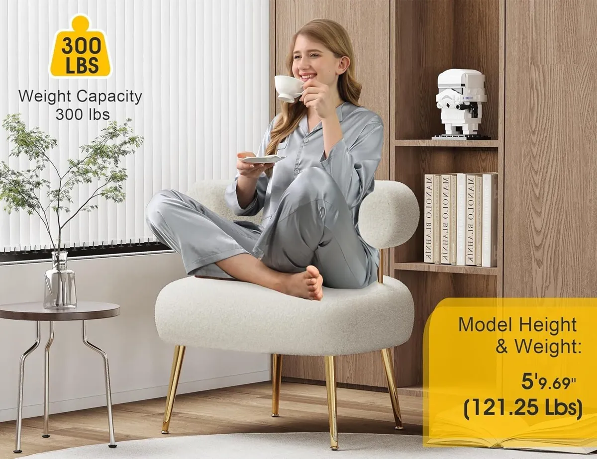 Mid Century Sherpa Boucle Accent Chair Round - Image 3