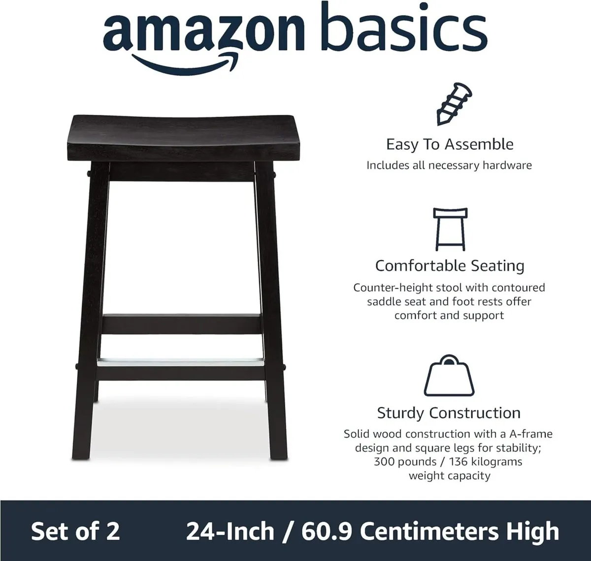 Set of 2 Solid Wood Kitchen Counter Short Bar - Image 3