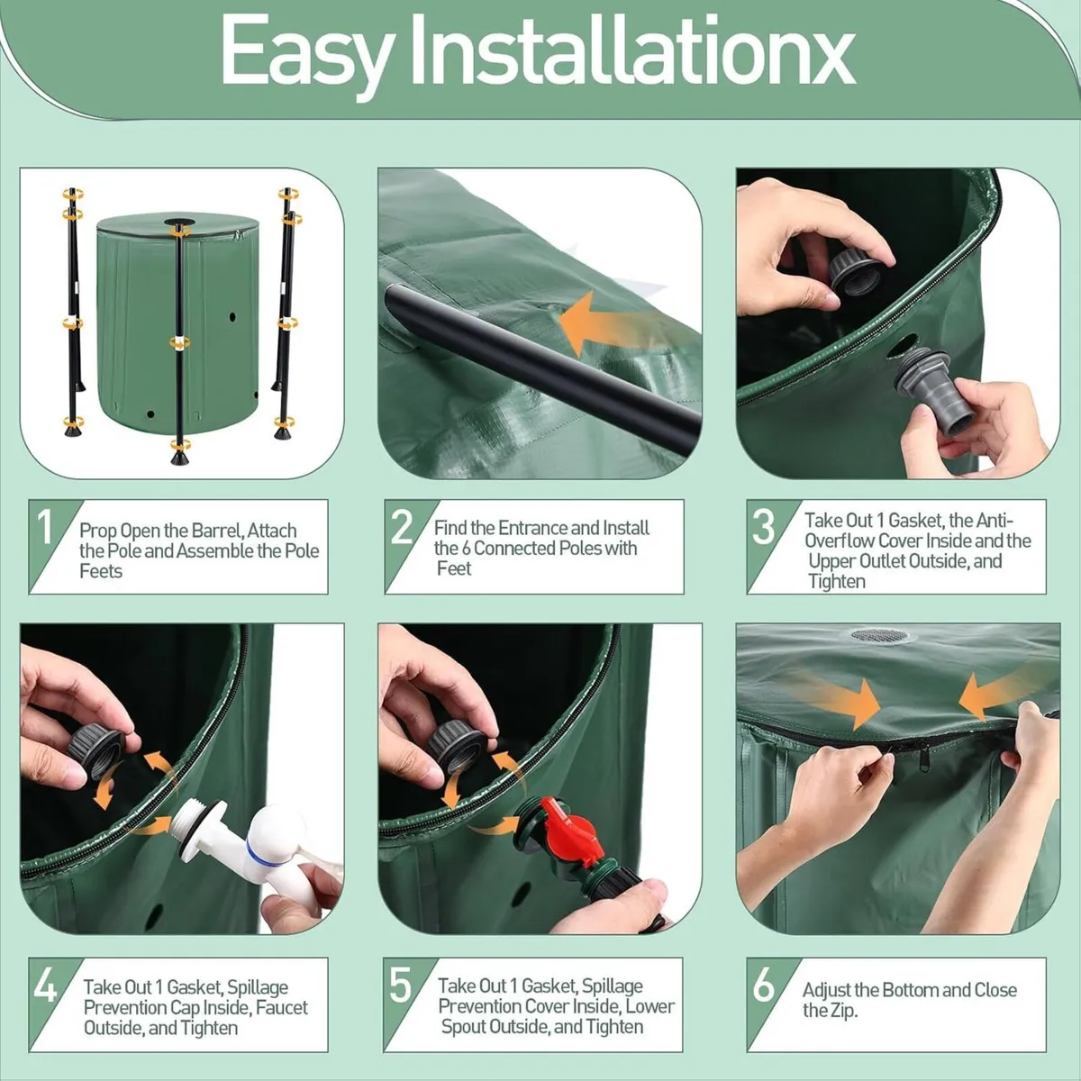 53 Gallon Collapsible Rain Barrel 1000D Oxford - Image 4