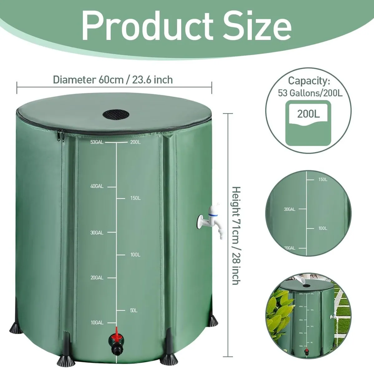 53 Gallon Collapsible Rain Barrel 1000D Oxford - Image 2