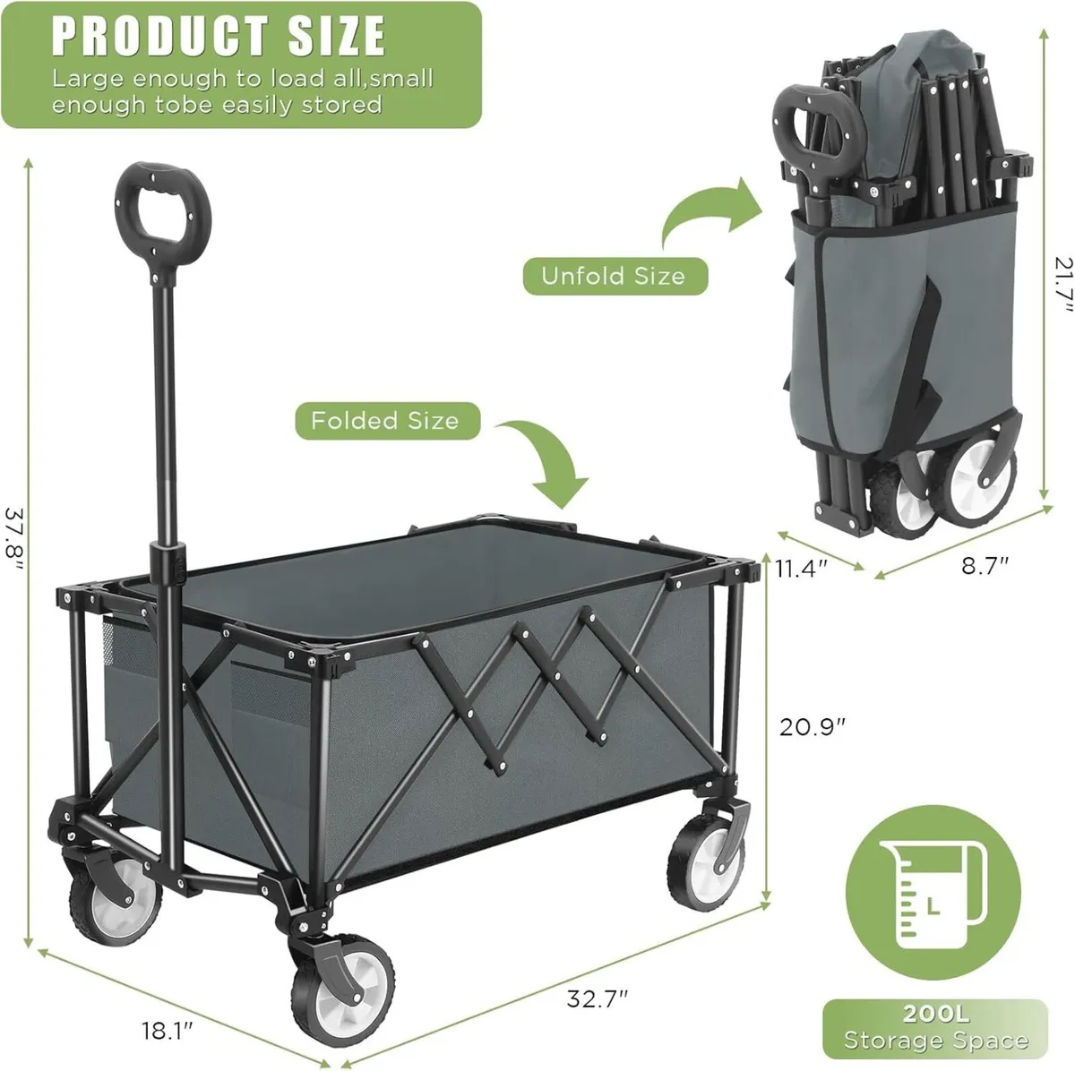Folding Trolley With Wheels Wagon 100L Capacity - Image 3