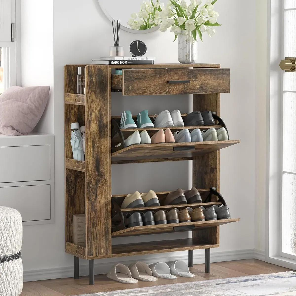 Shoe Storage Cabinet Modern with 2 Flip Hidden - Image 3