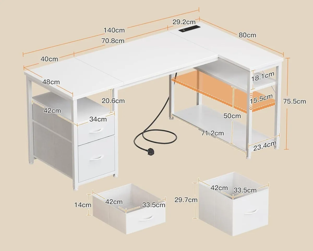 Computer Desk with Drawers 140x80 cm Corner - Image 3