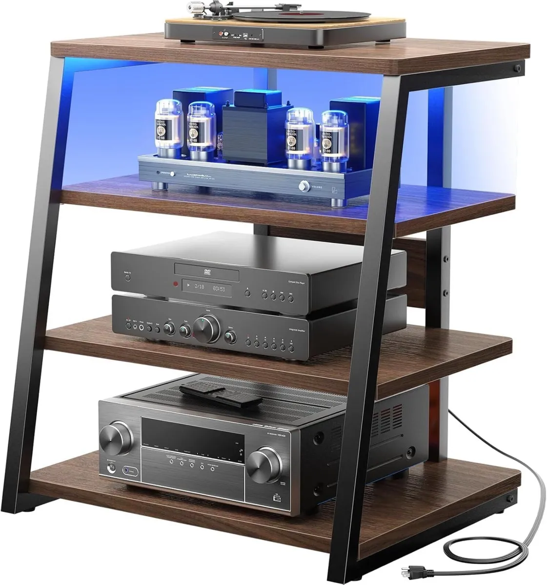 AV Media Stand with Outlets 4-Tier Console LED - Image 1