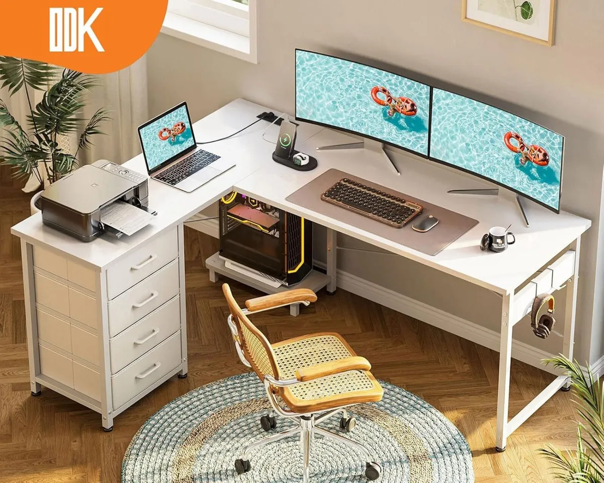 Corner Desk with Drawers Reversible L Shaped - Image 2