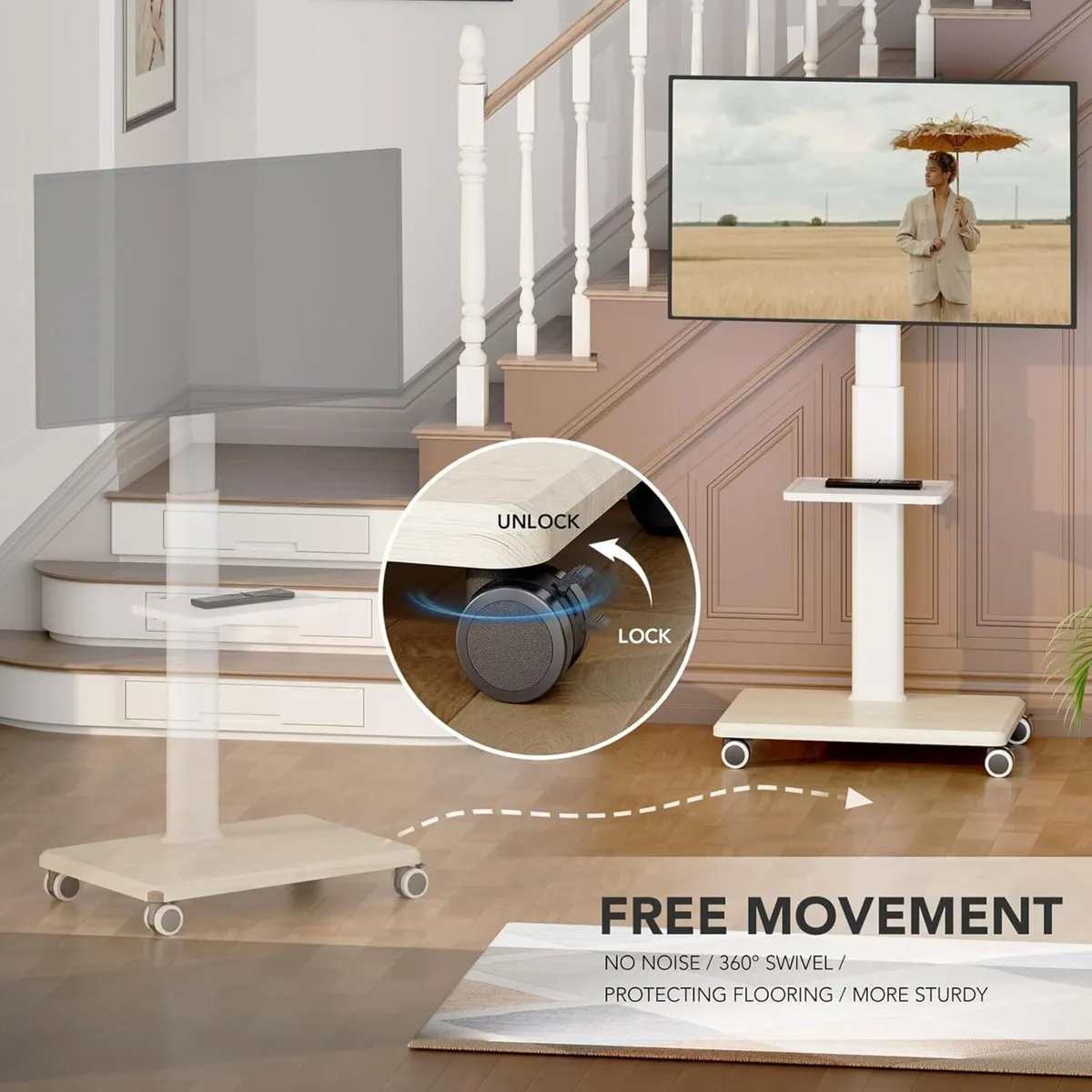 Universal Floor TV Stand Portable Rolling Mount - Image 4