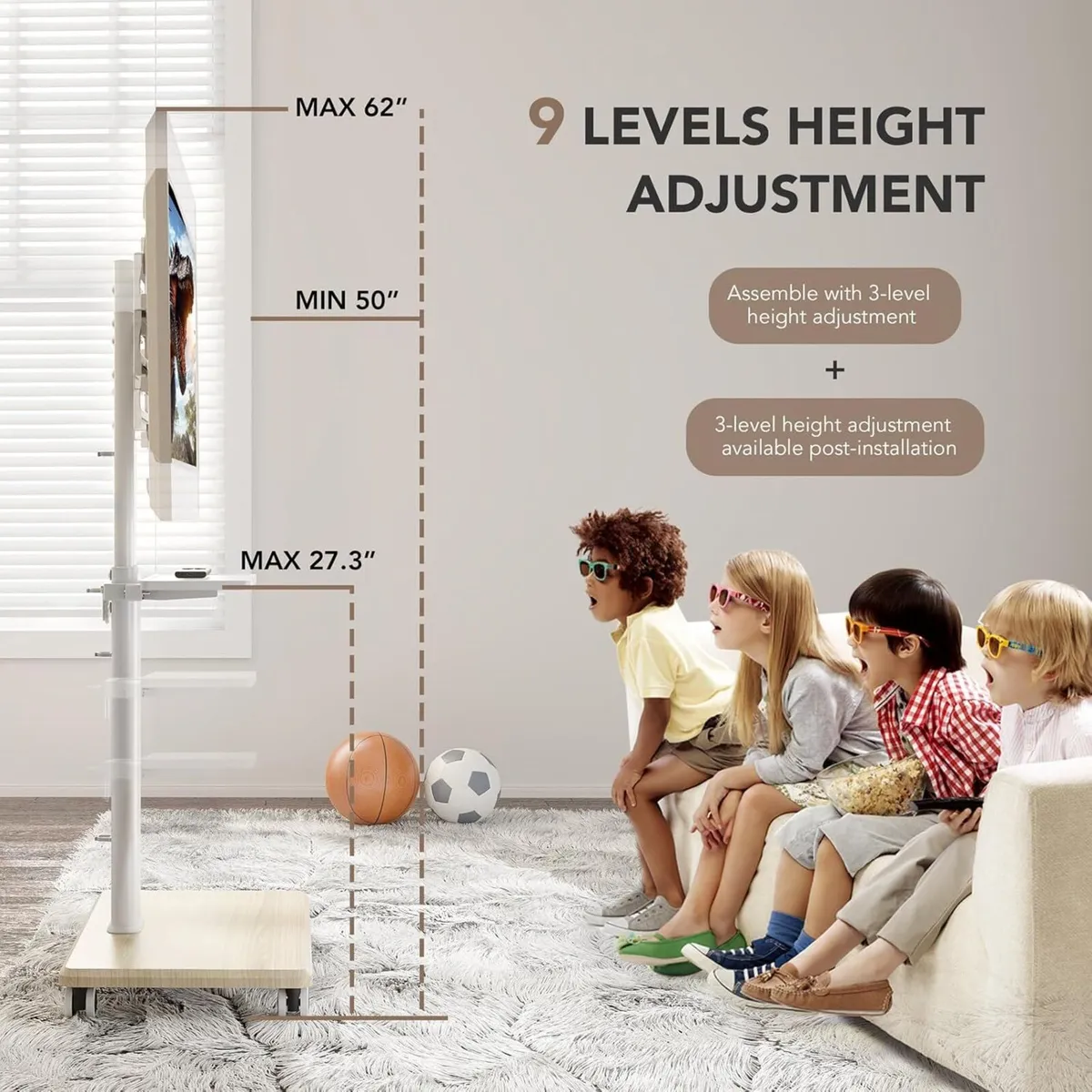 Universal Floor TV Stand Portable Rolling Mount - Image 3