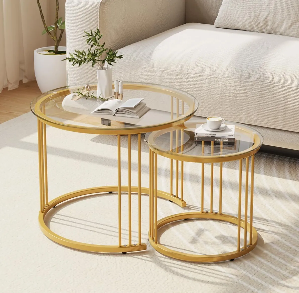 Round Coffee Tables Set of 2 End Table Nesting - Image 3