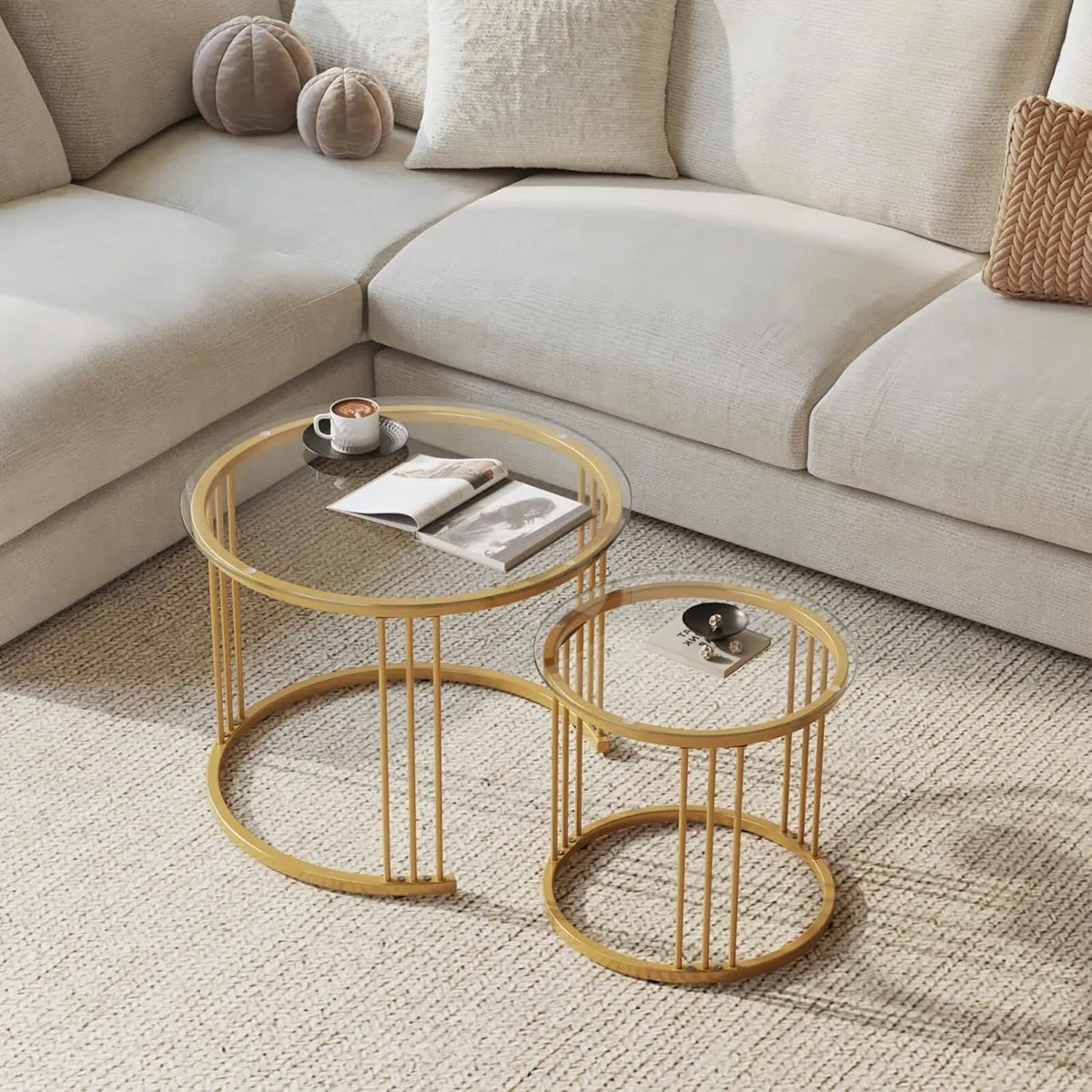 Round Coffee Tables Set of 2 End Table Nesting - Image 4