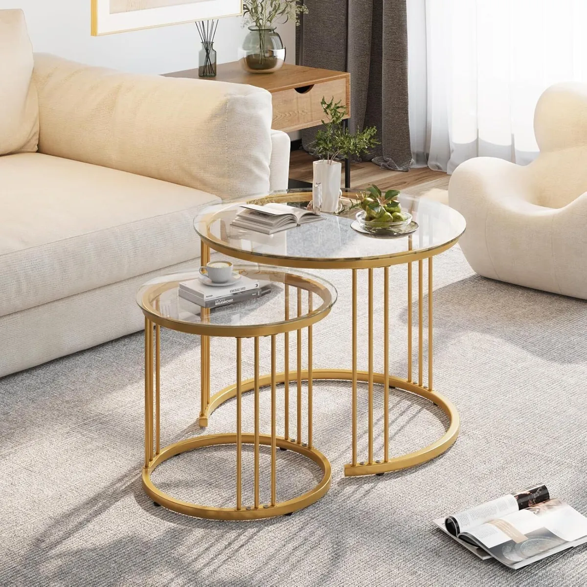 Round Coffee Tables Set of 2 End Table Nesting - Image 1