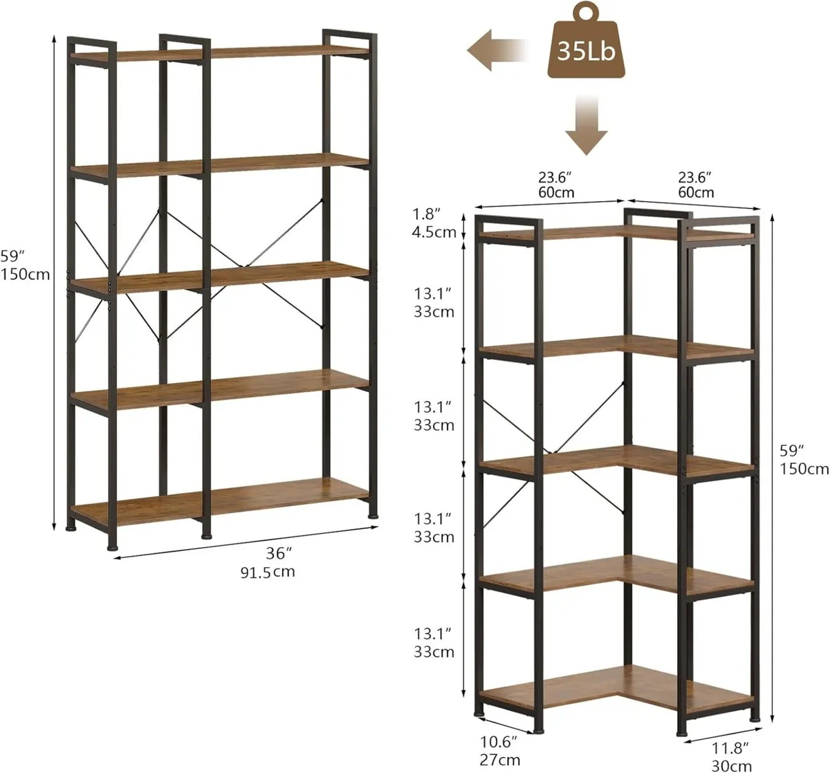 5 Tiers Corner Bookshelf Deformable Bookcases - Image 2