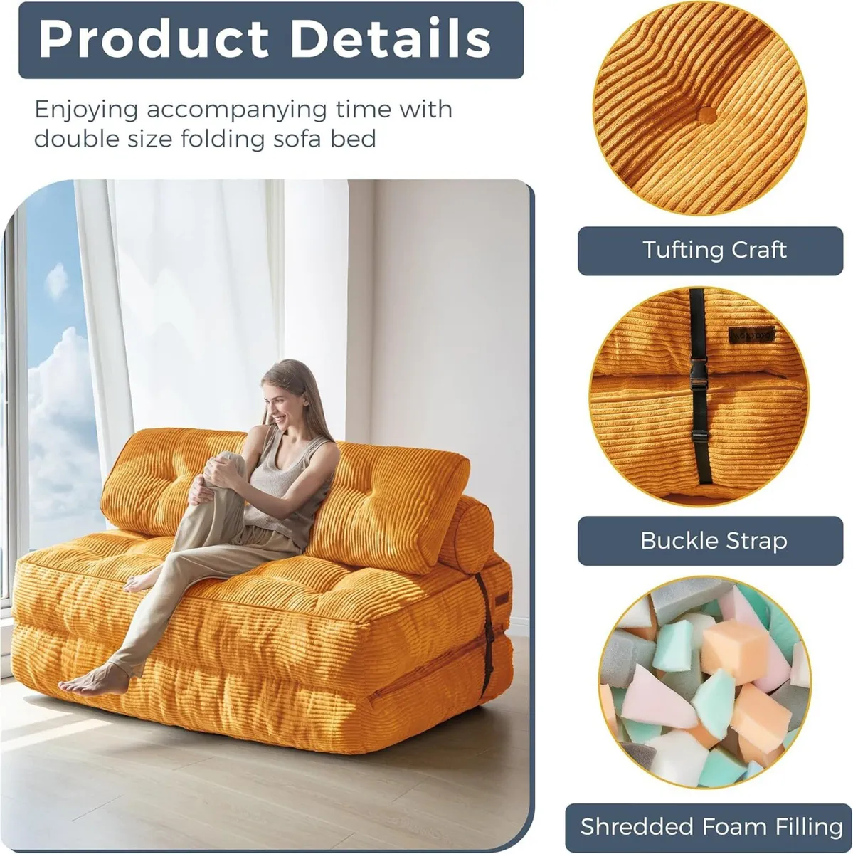 Folding Sofa Bed Convertible Sleeper Chair with - Image 3