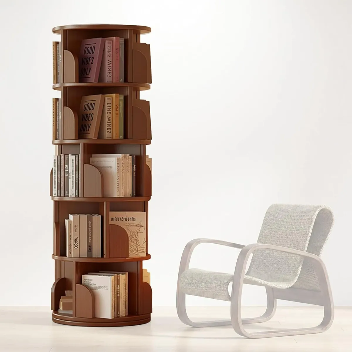 5 Tier Rotating Bookshelf 360 Revolving Bookcase - Image 1