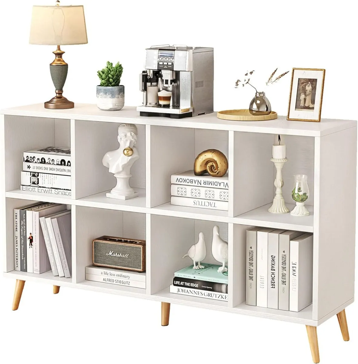 8-Cube Bookshelf 2 Tier Modern Bookcase with Legs - Image 1