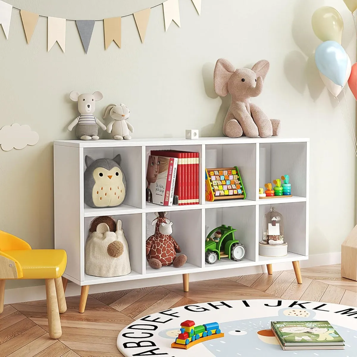 8-Cube Bookshelf 2 Tier Modern Bookcase with Legs - Image 2