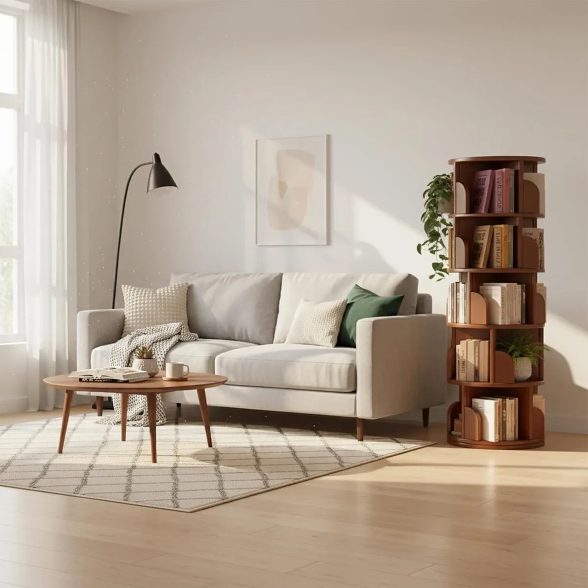 5 Tier Rotating Bookshelf 360 Revolving Bookcase - Image 2