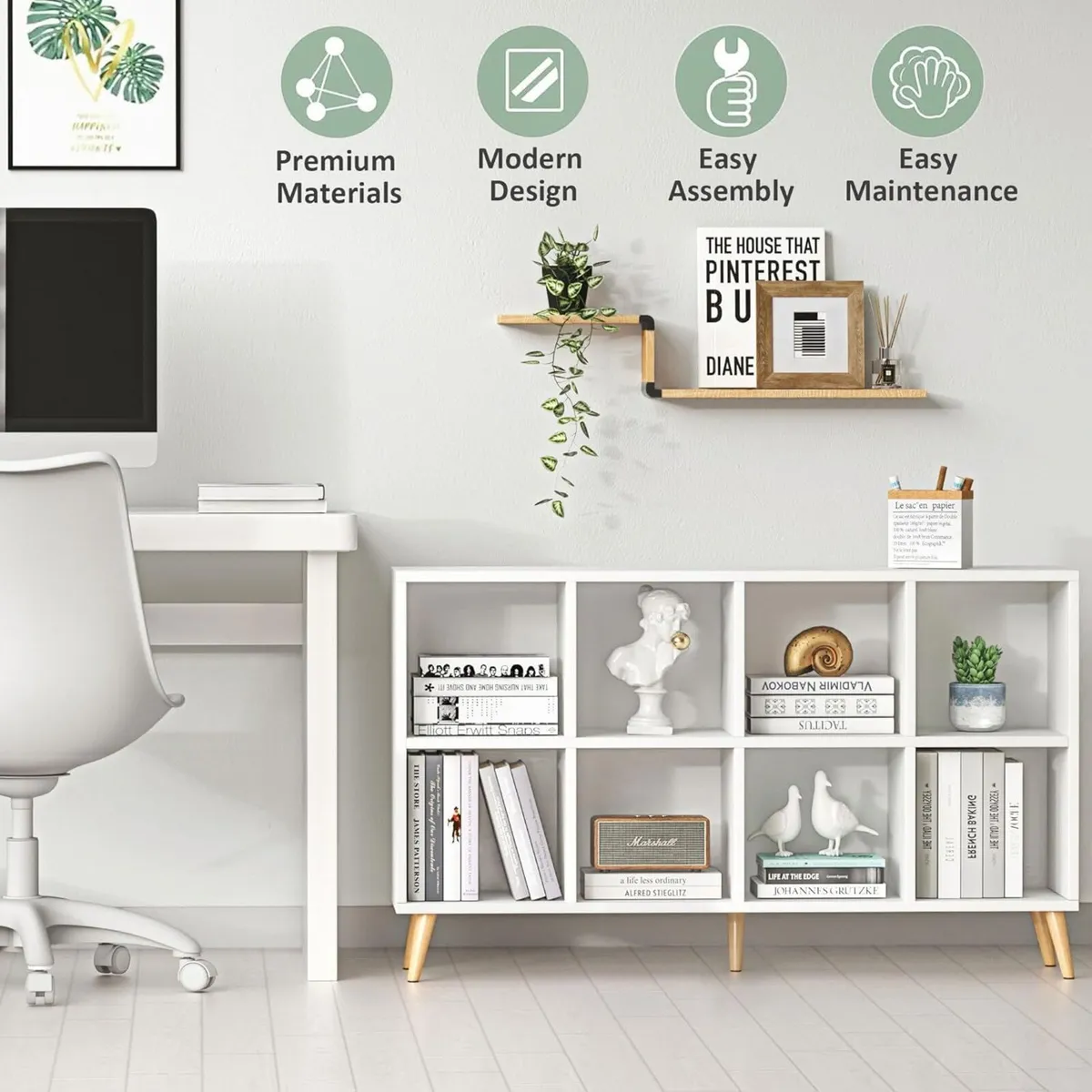 8-Cube Bookshelf 2 Tier Modern Bookcase with Legs - Image 4