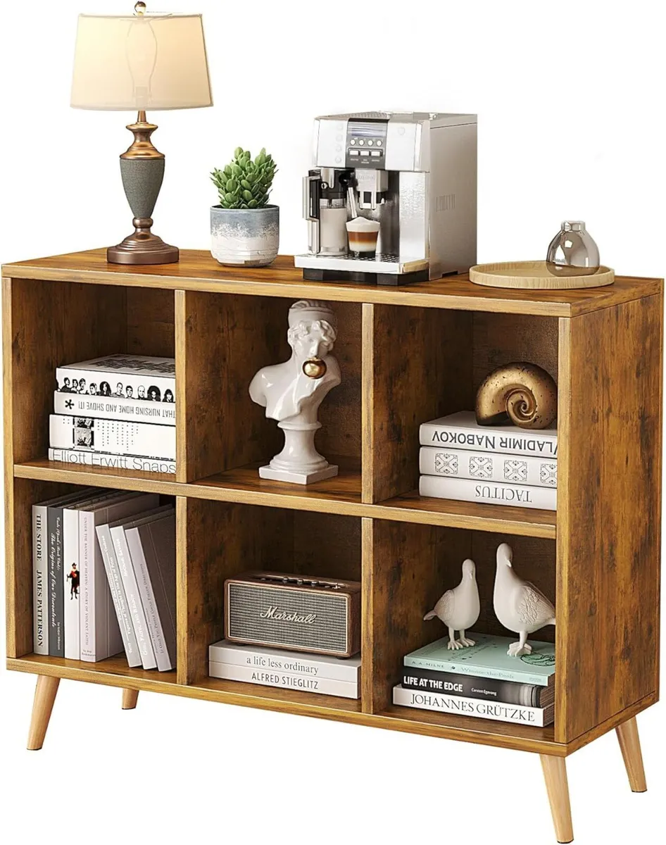 6-Cube Bookshelf 2 Tier Retro Bookcase with Legs - Image 1
