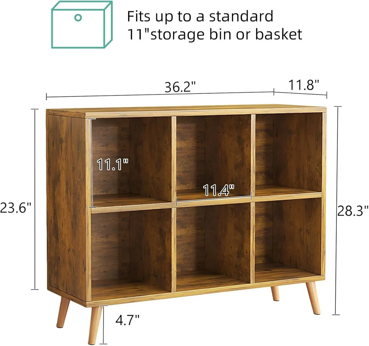 6-Cube Bookshelf 2 Tier Retro Bookcase with Legs - Image 3