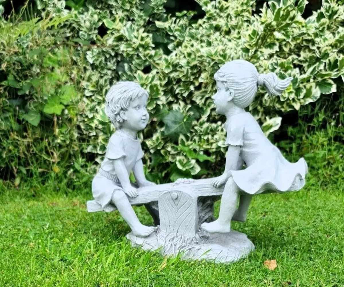 Garden Ornament Boy and Girl Seesaw Stone Effect - Image 1
