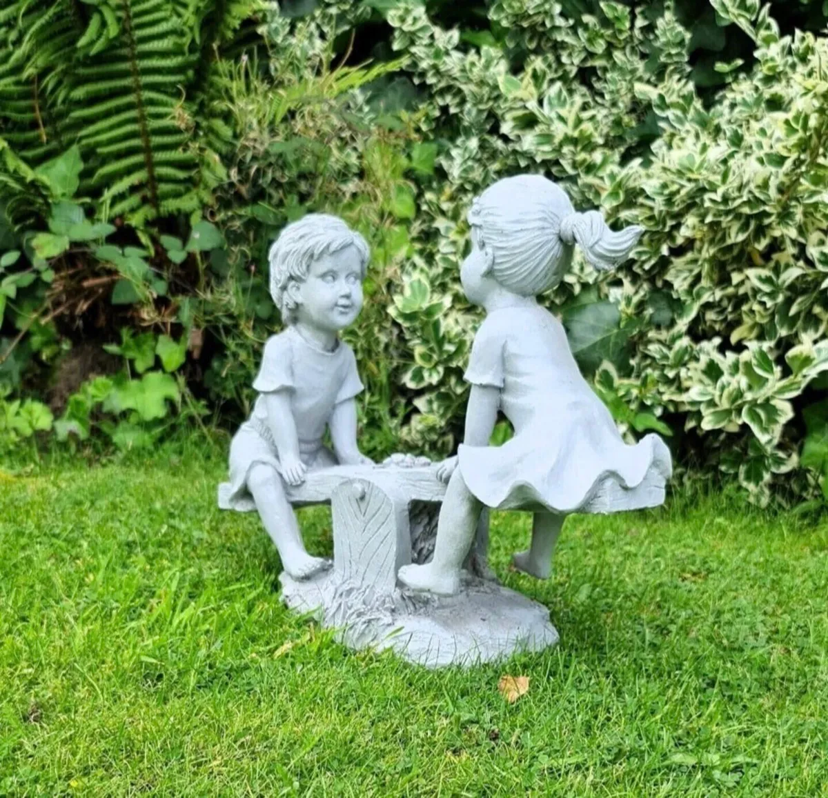 Garden Ornament Boy and Girl Seesaw Stone Effect - Image 2
