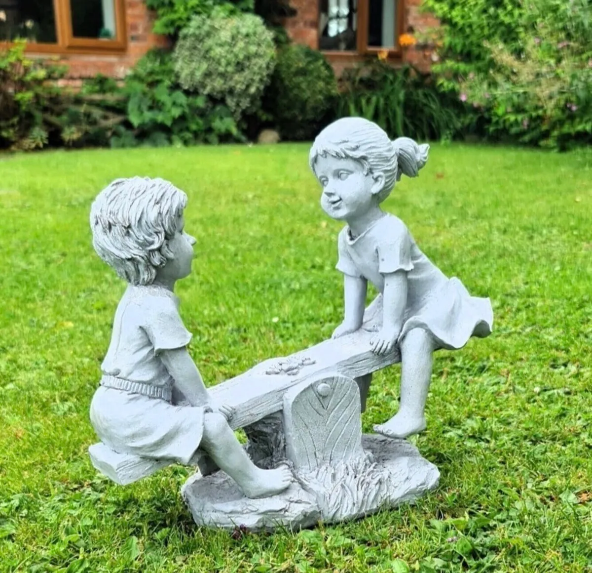 Garden Ornament Boy and Girl Seesaw Stone Effect - Image 3