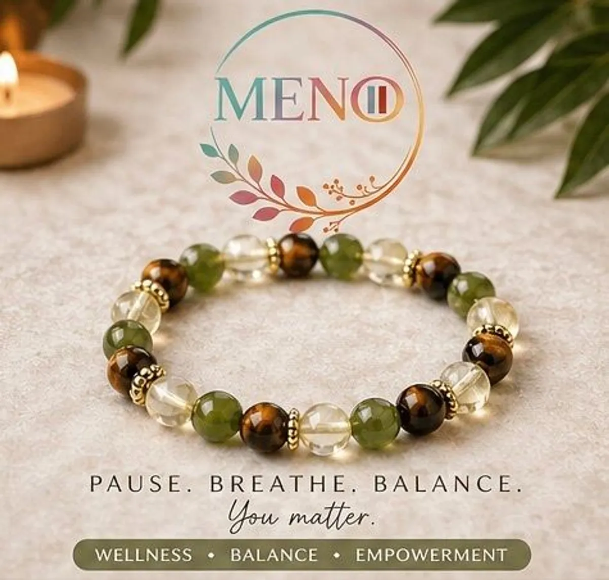 Menopause Wellness Bracelet - Tiger's Eye, Citrine & Green Gemstone Self Care Gift - Image 1