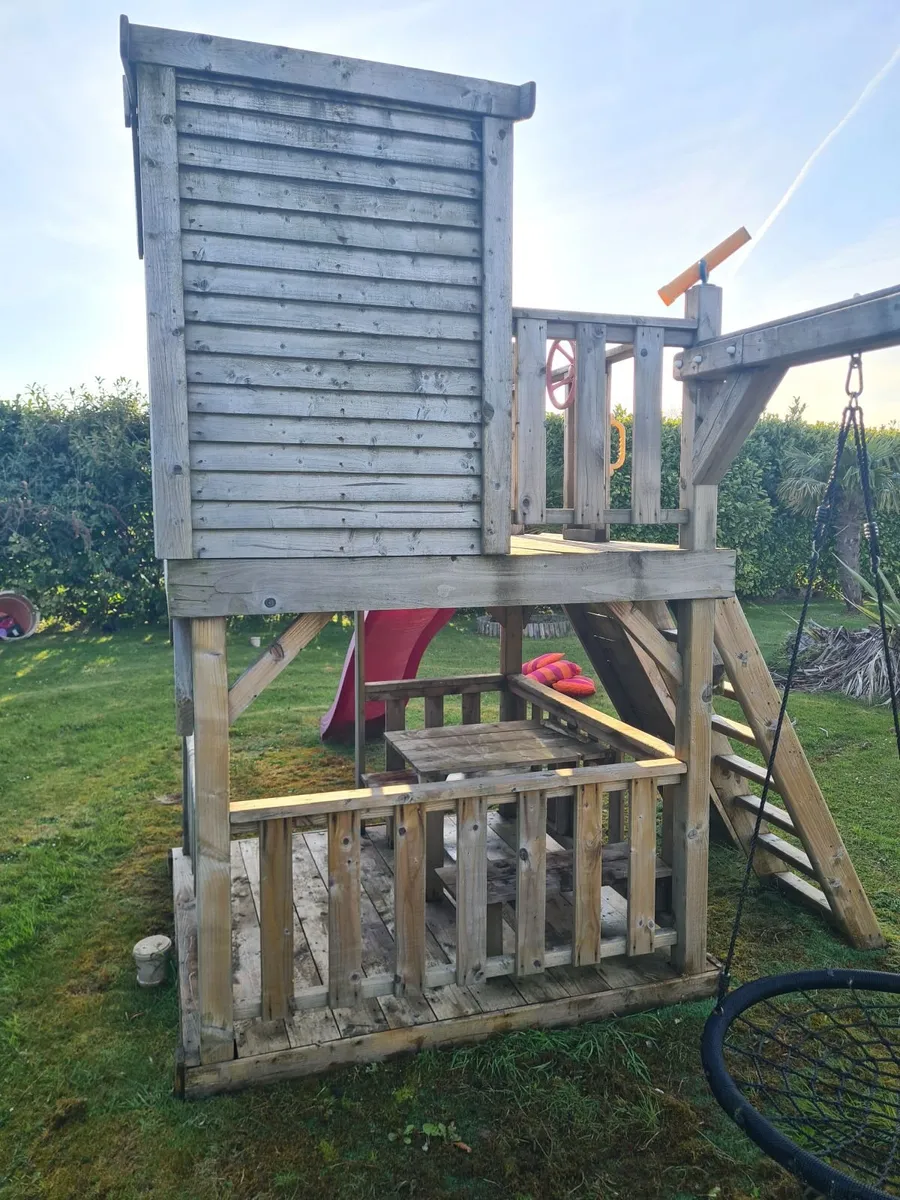 Wooden Garden Playhouse,Swing,Slide Set - Image 2