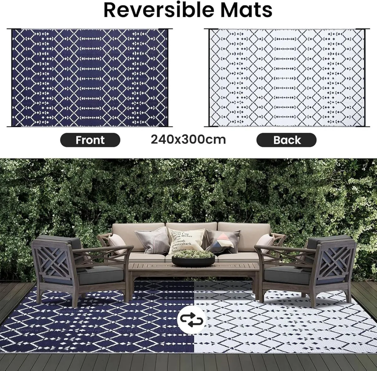 Outdoor Rug 240x300cm Waterproof Reversible - Image 3