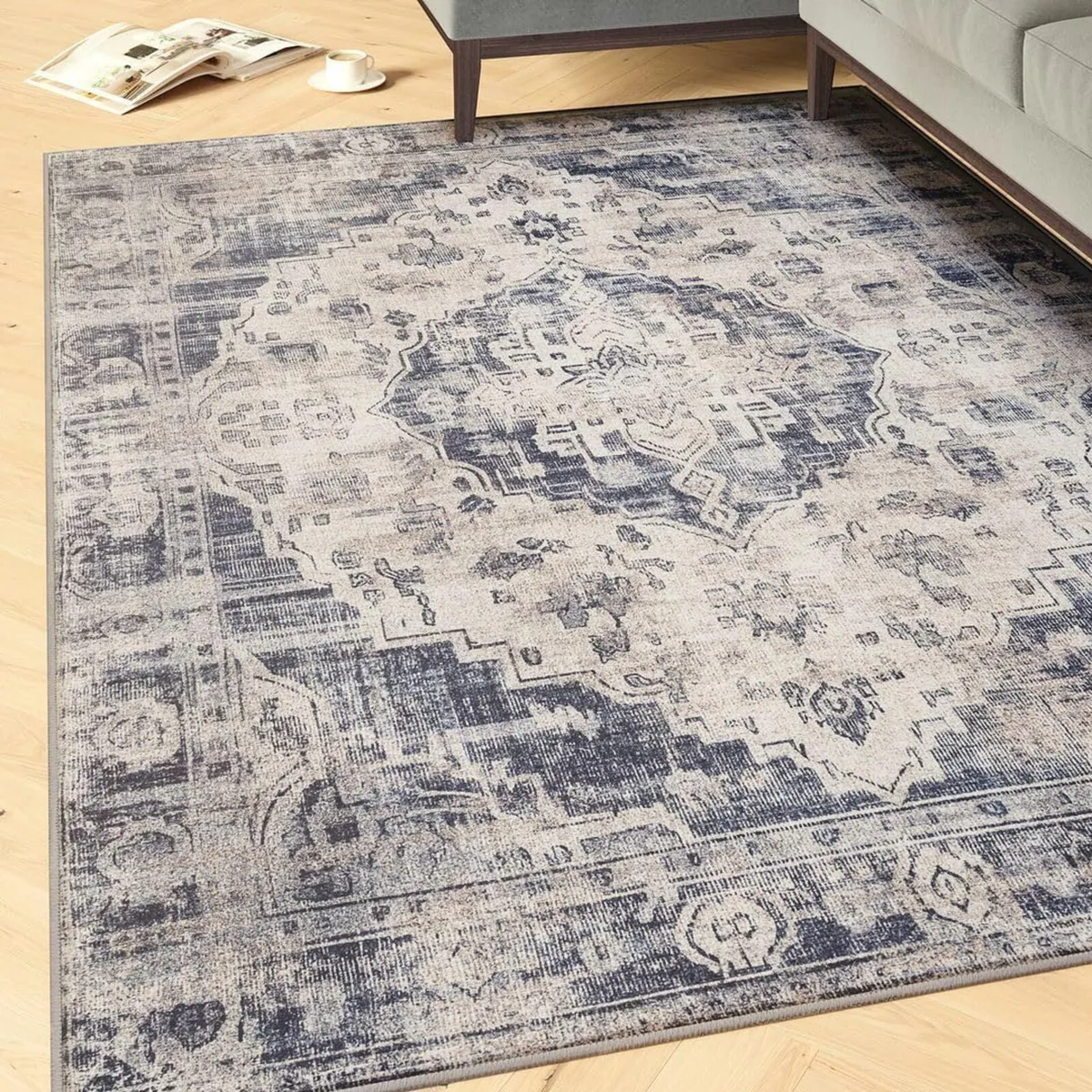 Machine Washable Traditional Distressed Blue - Image 1