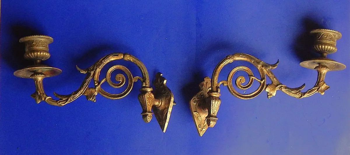 Pair of Vintage Brass Wall / Piano Candle Sconces, - Image 1