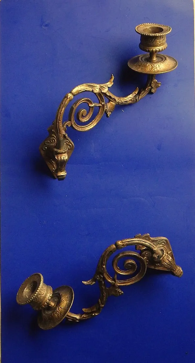 Pair of Vintage Brass Wall / Piano Candle Sconces, - Image 3