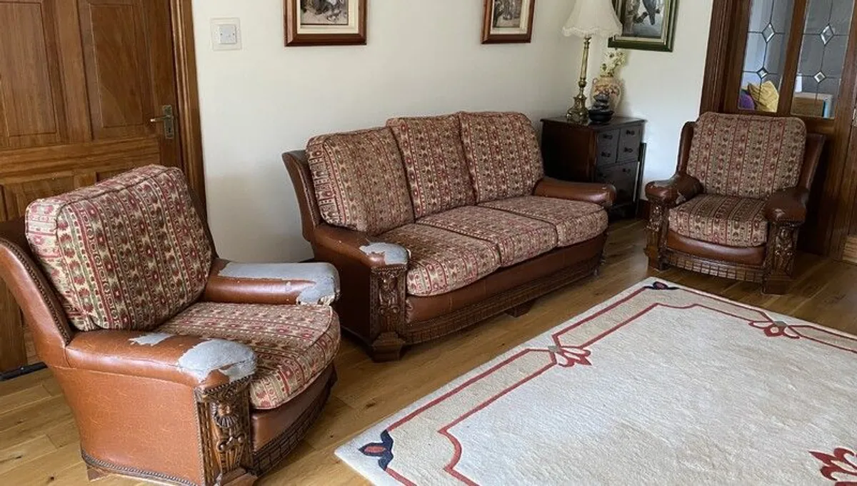 Antique Hand Carved Living Room Suite - Image 2