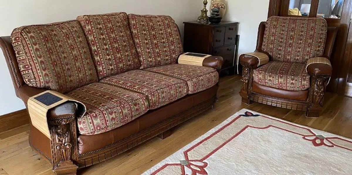 Antique Hand Carved Living Room Suite - Image 3