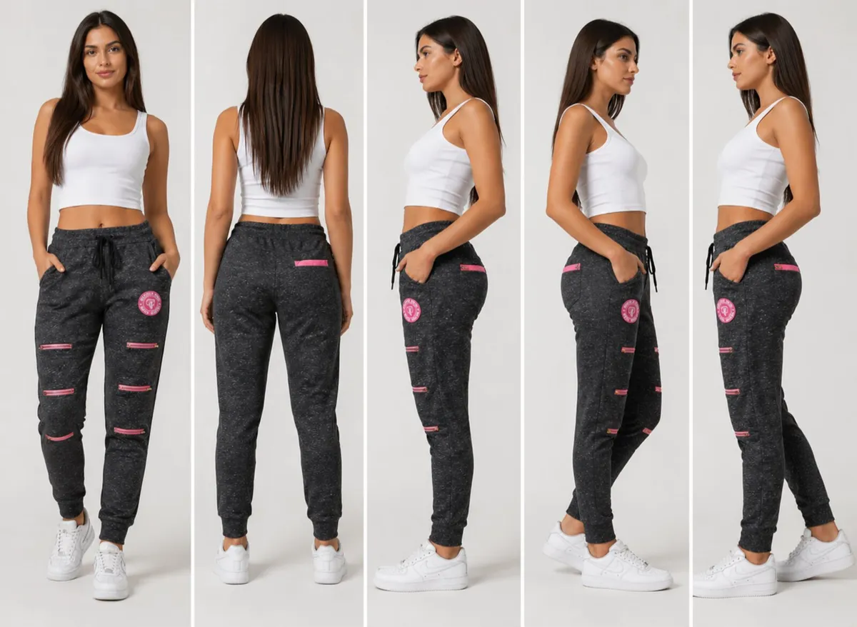 Women's Zipper Joggers – Graphite with Pink Detail - Image 1
