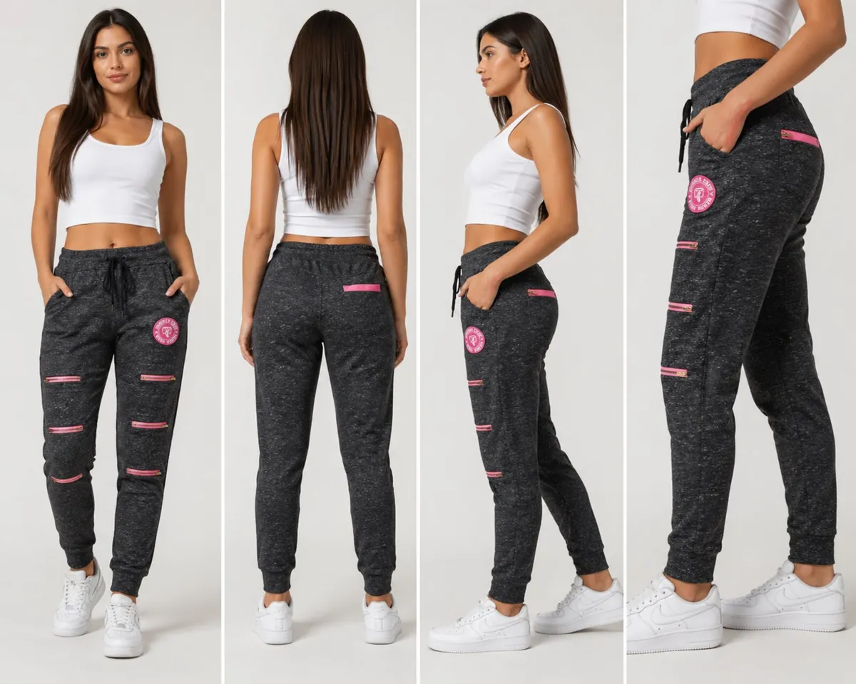 Women's Zipper Joggers – Graphite with Pink Detail - Image 2