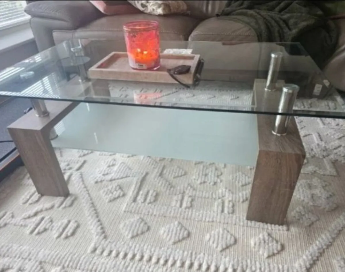 Walnut glass coffee table - Image 3